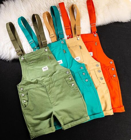 sunongvt Men's Casual Bib Overalls Shorts Plus Size Summer Adjustable Straps Workout Jumpsuit Multiple Colors Rompers in Kuwait