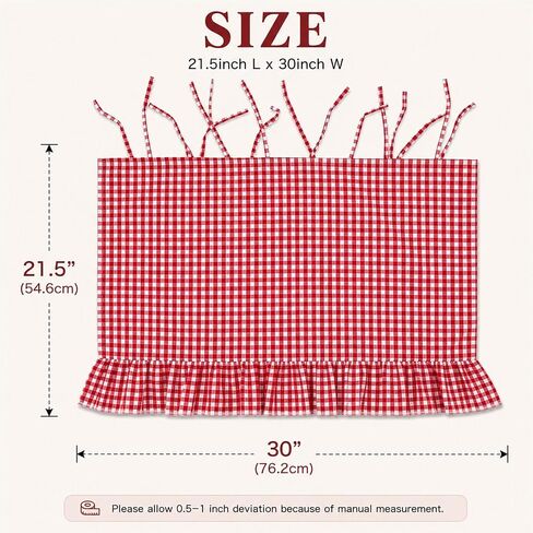 LOSOZO Handmade Farmhouse Oven Skirt for Kitchen Decor, Oven Curtain Tie Top Decorative Cabinet Dish Washer,Appliance Curtain with Ruffled Trim & Ribbon Ties,Effortless Install (Heart Red) in Kuwait