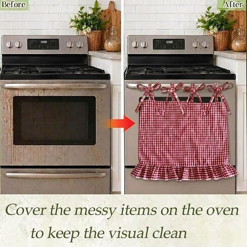LOSOZO Handmade Farmhouse Oven Skirt for Kitchen Decor, Oven Curtain Tie Top Decorative Cabinet Dish Washer,Appliance Curtain with Ruffled Trim & Ribbon Ties,Effortless Install (Heart Red) in Kuwait