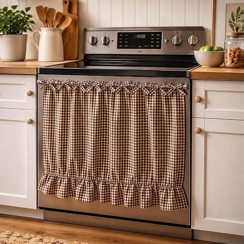 LOSOZO Handmade Farmhouse Oven Skirt for Kitchen Decor, Oven Curtain Tie Top Decorative Cabinet Dish Washer,Appliance Curtain with Ruffled Trim & Ribbon Ties,Effortless Install (Heart Red) in Kuwait