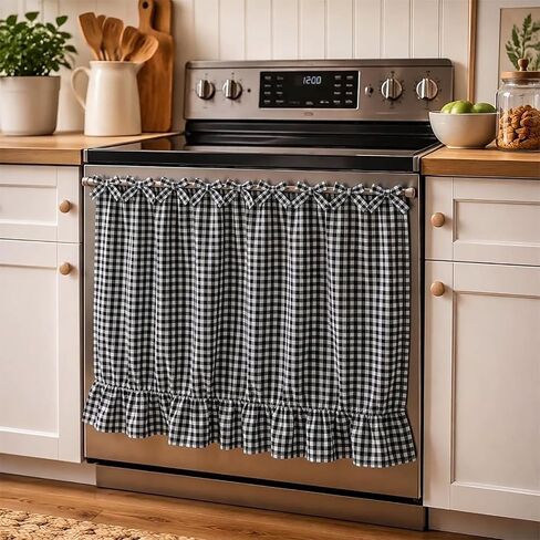 LOSOZO Handmade Farmhouse Oven Skirt for Kitchen Decor, Oven Curtain Tie Top Decorative Cabinet Dish Washer,Appliance Curtain with Ruffled Trim & Ribbon Ties,Effortless Install (Heart Red) in Kuwait