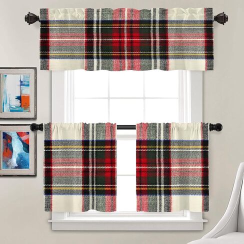 Batmerry Scottish Tartan Valance Curtains,Green Wool Plaid Symmetric Square Fashion Window Treatment Kitchen Valances Multilayer Polyester Blackout for Living Room/Bathroom, 52x18 inches in Saudi Arabia