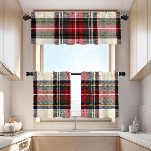 Batmerry Scottish Tartan Valance Curtains,Green Wool Plaid Symmetric Square Fashion Window Treatment Kitchen Valances Multilayer Polyester Blackout for Living Room/Bathroom, 52x18 inches in Saudi Arabia