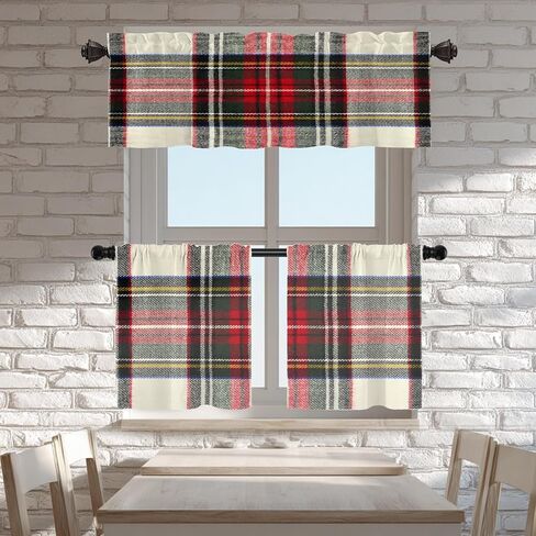 Batmerry Scottish Tartan Valance Curtains,Green Wool Plaid Symmetric Square Fashion Window Treatment Kitchen Valances Multilayer Polyester Blackout for Living Room/Bathroom, 52x18 inches in Saudi Arabia