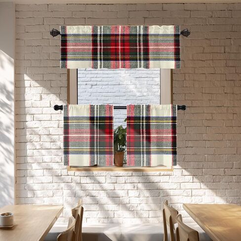 Batmerry Scottish Tartan Valance Curtains,Green Wool Plaid Symmetric Square Fashion Window Treatment Kitchen Valances Multilayer Polyester Blackout for Living Room/Bathroom, 52x18 inches in Saudi Arabia