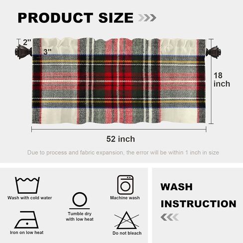 Batmerry Scottish Tartan Valance Curtains,Green Wool Plaid Symmetric Square Fashion Window Treatment Kitchen Valances Multilayer Polyester Blackout for Living Room/Bathroom, 52x18 inches in Saudi Arabia