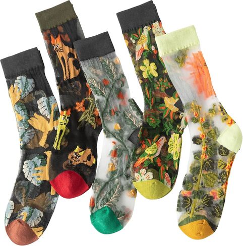 YFUNNLE 5 Pairs Womens Sheer Socks Summer Thin See Through Mesh Transparent Socks for Women Size 6-9 in Kuwait