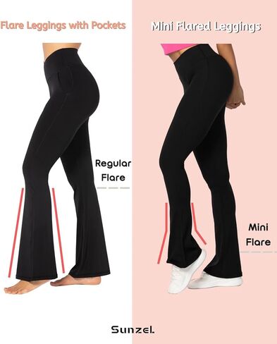 Sunzel Mini Flared Leggings for Women High Waist Tummy Control Casual Flare Yoga Pants for Yoga Workout Gym 30" Black Small in Kuwait