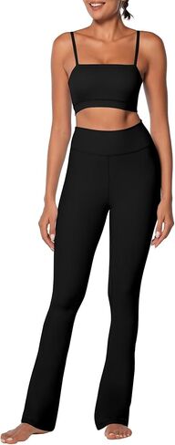 Sunzel Mini Flared Leggings for Women High Waist Tummy Control Casual Flare Yoga Pants for Yoga Workout Gym 30" Black Small in Kuwait