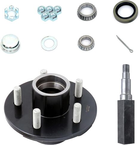 مجموعة محور مقطورة الدائرة 5-bolt في 4-1/2 "، وتناسب محور 3500 رطل ، مع 1-3/8" إلى 1-1/16 "المغزل المدبب والمحامل in Kuwait