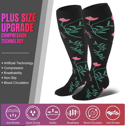 Cerpite Plus Size Compression Socks 20-30 mmHg for Women & Men, Extra Wide Calf Compression Socks, Cushioned Breathable Support for Nurses, Travel, Running & Long Standing in Kuwait