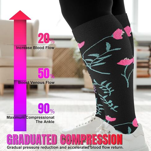 Cerpite Plus Size Compression Socks 20-30 mmHg for Women & Men, Extra Wide Calf Compression Socks, Cushioned Breathable Support for Nurses, Travel, Running & Long Standing in Kuwait