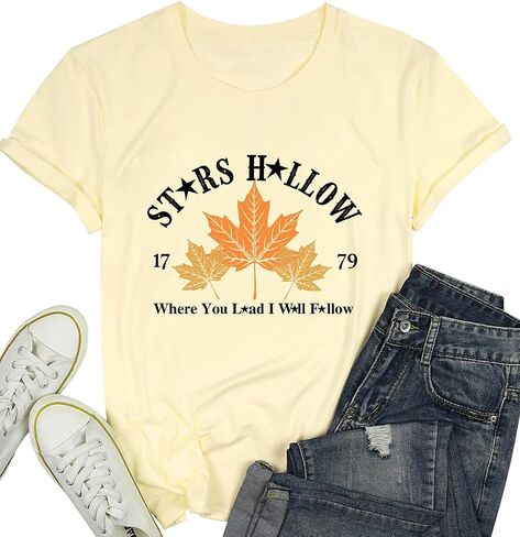 Cute Graphic Star Fall Leaf Connecticut 1779 Shirts for Women Print Letter Autumn Festival Short Sleeve Tee Tops in Saudi Arabia