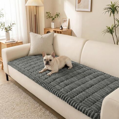 Couch Cover for Dogs, Non Slip Washable Sofa Protector for Pets, Thick Flannel Furniture Cover, Pet Friendly Couch Seat Cover for Sectional Sofa & Loveseat, Dark Grey, 27.6" x 70.9" in Kuwait