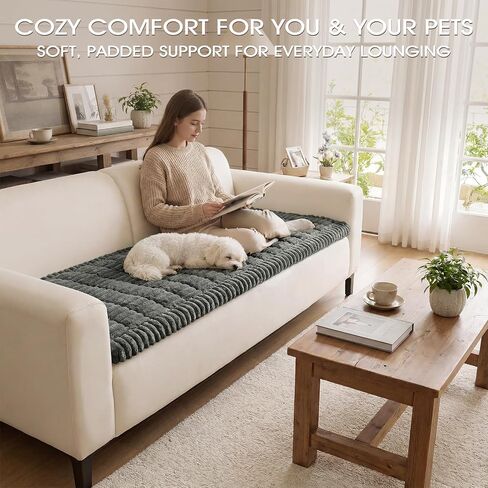 Couch Cover for Dogs, Non Slip Washable Sofa Protector for Pets, Thick Flannel Furniture Cover, Pet Friendly Couch Seat Cover for Sectional Sofa & Loveseat, Dark Grey, 27.6" x 70.9" in Kuwait