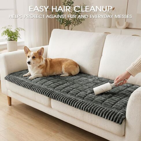 Couch Cover for Dogs, Non Slip Washable Sofa Protector for Pets, Thick Flannel Furniture Cover, Pet Friendly Couch Seat Cover for Sectional Sofa & Loveseat, Dark Grey, 27.6" x 70.9" in Kuwait