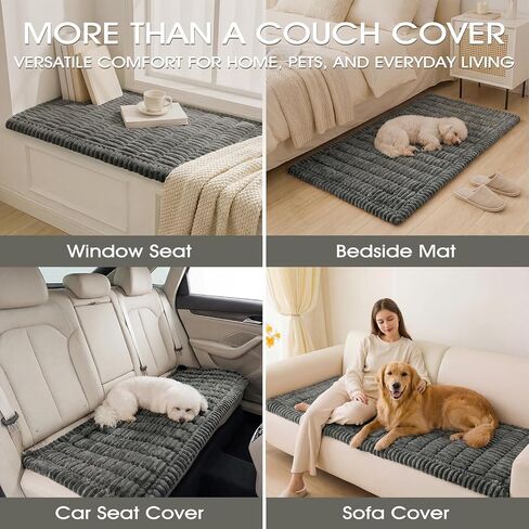 Couch Cover for Dogs, Non Slip Washable Sofa Protector for Pets, Thick Flannel Furniture Cover, Pet Friendly Couch Seat Cover for Sectional Sofa & Loveseat, Dark Grey, 27.6" x 70.9" in Kuwait