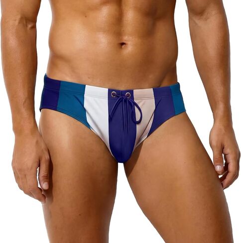 FEOYA Men Stripe Swim Briefs Sexy Drawstring Swimsuit Bikini Quick Dry Low Rise Swimwear Trunks in Kuwait