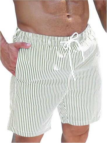 SOLY HUX Men's Striped Beach Shorts Swimwear Bottom Swim Trunks with Compression Liner in Kuwait