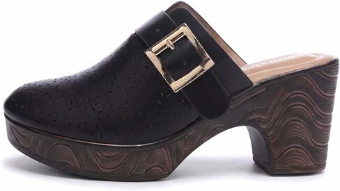 Mintzice Women's Hollow Out Low Block Chunky Heels Adjustable Buckle Slip On Wood Grain Open Back Mule Clogs in Saudi Arabia