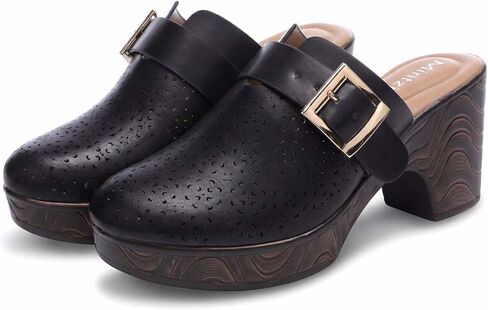 Mintzice Women's Hollow Out Low Block Chunky Heels Adjustable Buckle Slip On Wood Grain Open Back Mule Clogs in Saudi Arabia