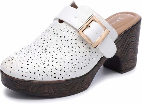 Mintzice Women's Hollow Out Low Block Chunky Heels Adjustable Buckle Slip On Wood Grain Open Back Mule Clogs in Saudi Arabia