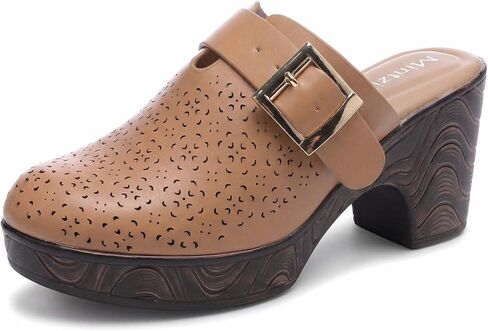 Mintzice Women's Hollow Out Low Block Chunky Heels Adjustable Buckle Slip On Wood Grain Open Back Mule Clogs in Saudi Arabia