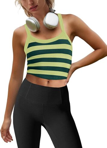 LAMISSCHE Cropped Tank Tops for Women Striped Spaghetti Strap Tank Top Workout Running Sports Bra Summer Ribbed Camisole in Saudi Arabia
