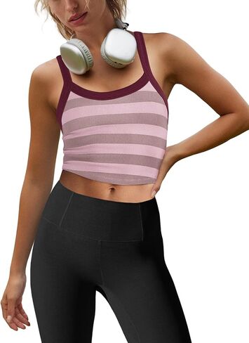 LAMISSCHE Cropped Tank Tops for Women Striped Spaghetti Strap Tank Top Workout Running Sports Bra Summer Ribbed Camisole in Saudi Arabia