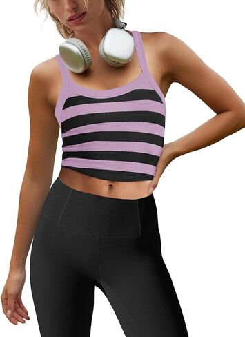 LAMISSCHE Cropped Tank Tops for Women Striped Spaghetti Strap Tank Top Workout Running Sports Bra Summer Ribbed Camisole in Saudi Arabia