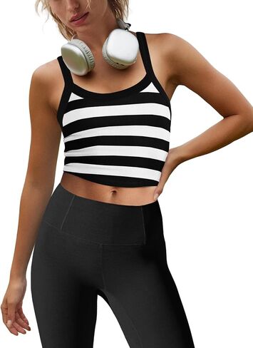 LAMISSCHE Cropped Tank Tops for Women Striped Spaghetti Strap Tank Top Workout Running Sports Bra Summer Ribbed Camisole in Saudi Arabia