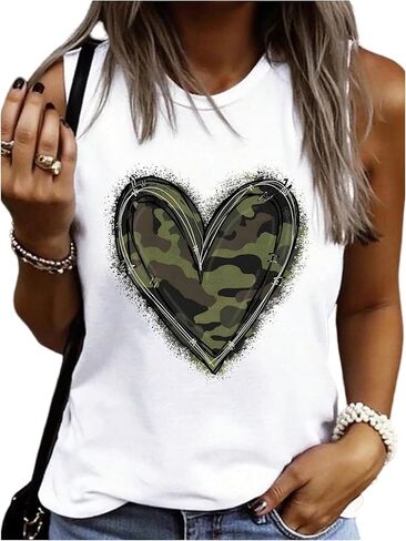 OYOANGLE Women's Camo Heart Print Going Out Top Sleeveless Tank Top Crewneck Casual Shirt in Saudi Arabia