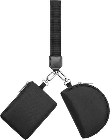 Airkit Keychain Wristlet Wallet, Small Coin Purse Mini Zip Dual Pouch Wristlet with ID Window Cute Keychains Wallet for Women, Black in Saudi Arabia