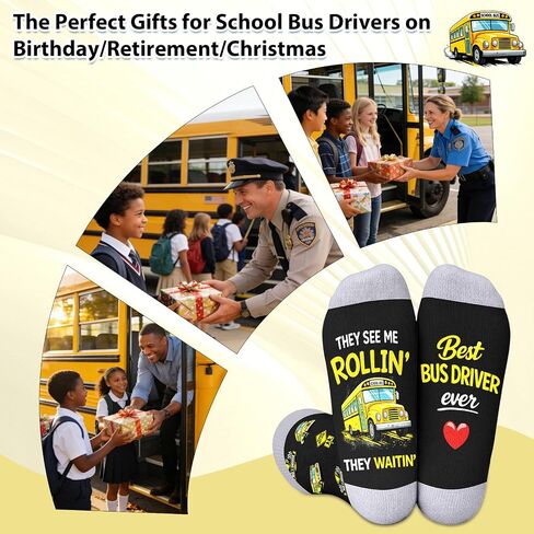 School Bus Driver Appreciation Socks Thank You School Bus Driver Appreciation Gifts for Men Women End of Schools Year Gift Back to Schools Retirement Birthday Gift Basket Thanksgiving Day Christmas in Kuwait