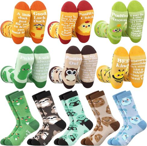 Shihanee 11 Pairs Novelty Funny Socks for Women Men Positive Animal Pickle Potato Bee Chicken Duck Owl Cotton Crew Socks Bulk Cute Novelty Gifts for Teens Coworkers Friends in Kuwait
