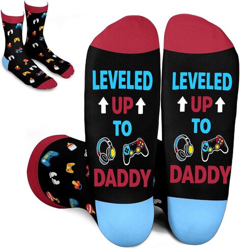 Promoted to Dad Socks for Men Husband, First Fathers Day New Dad Gifts for First Time Daddy from Wife, Expecting Daddy Gifts for Birthday, Gender Reveal Gifts for Gaming Dads Parents to be in Kuwait