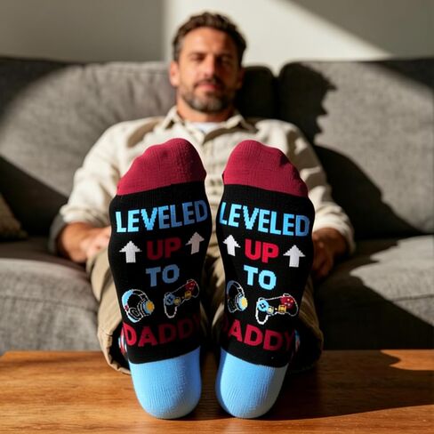 Promoted to Dad Socks for Men Husband, First Fathers Day New Dad Gifts for First Time Daddy from Wife, Expecting Daddy Gifts for Birthday, Gender Reveal Gifts for Gaming Dads Parents to be in Kuwait