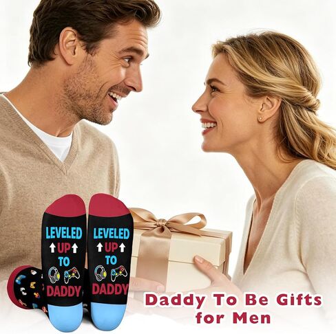 Promoted to Dad Socks for Men Husband, First Fathers Day New Dad Gifts for First Time Daddy from Wife, Expecting Daddy Gifts for Birthday, Gender Reveal Gifts for Gaming Dads Parents to be in Kuwait