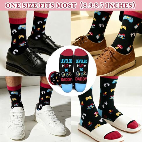 Promoted to Dad Socks for Men Husband, First Fathers Day New Dad Gifts for First Time Daddy from Wife, Expecting Daddy Gifts for Birthday, Gender Reveal Gifts for Gaming Dads Parents to be in Kuwait