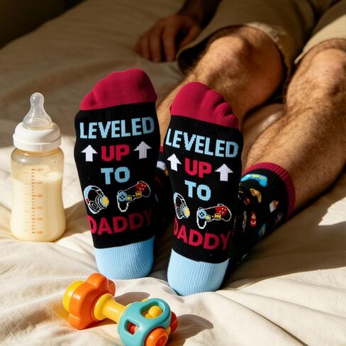 Promoted to Dad Socks for Men Husband, First Fathers Day New Dad Gifts for First Time Daddy from Wife, Expecting Daddy Gifts for Birthday, Gender Reveal Gifts for Gaming Dads Parents to be in Kuwait
