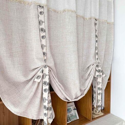 Tie Up Linen Curtains Privacy Rod Pocket Balloon Roman Shade for Bathroom Small Window 1 Panel Beige W51 x L39 Inch in Kuwait