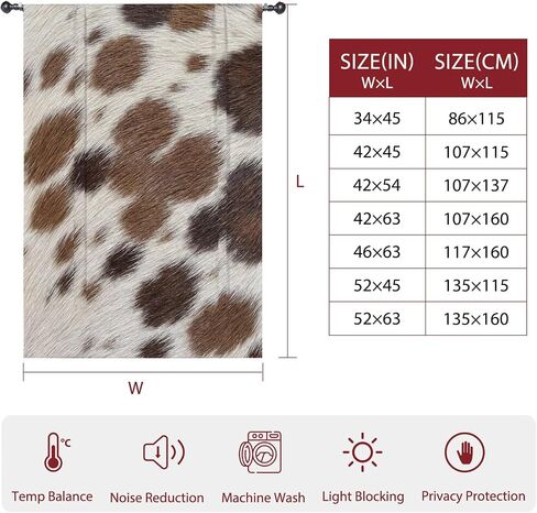 Farmhouse Cow Print Tie Up Curtains for Windows 54 Inch Length Balloon Curtains Kitchen Adjustable Balloon Window Shade Country Cowhide Fur Textured Brown Tie Up Bathroom Curtain Window 42"x54" in Saudi Arabia