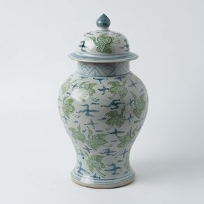 Handmade 41" Ceramic Ginger Jar w/Lid - Classic Chinese Style Porcelain Jar Tea Storage for Home Decor DecorativeTemple Jar Centerpiece Vintage Accent Antique Vase (Green White) in Kuwait