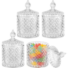4Pcs Crystal Glass Candy Jars with Lids, 260 ml / 9 oz Decorative Storage Box for Jewelry, Small Cookie Jar Decorative Jars,Pointed Lid Canister for Apothecary,Bathroom,Home,Kitchen,Party in Saudi Arabia