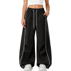 Bakyarder Women's Parachute Pants Wide Leg Baggy Barrel Casual Trousers with Elastic Waist Drawstring Y2K Streetwear in Saudi Arabia