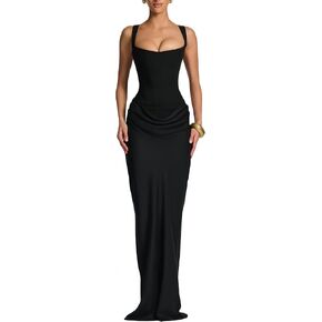 Yknktstc Women's Corset Maxi Dress Lace Up Back Mermaid Evening Gown | draped formal evening dress, for wedding guest party cocktail banquet prom , slim fit silhouette, soft stretch fabric in Saudi Arabia