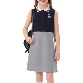 Girls Polo Dress Sleeveless Color Block Casual Tank Sundress with Pockets Summer Uniform Dress for Teens 5-15Y in Saudi Arabia