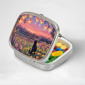 LRITER Pill Case, 2 Compartment Portable Small Travel Pill Organizer for Purse and Pocket, Stylish Medicine Case with Multiple Patterns, Daily Pillbox for Home & Travel (Blue Starry Sky Cat) in Saudi Arabia