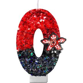Red & Black Glitter Birthday Number Candle – Retro Sci-Fi Spooky Cake Candle with Holder, Clean-Burning Decoration for Halloween, 80s Theme & Teen Birthday Parties-8 in Saudi Arabia