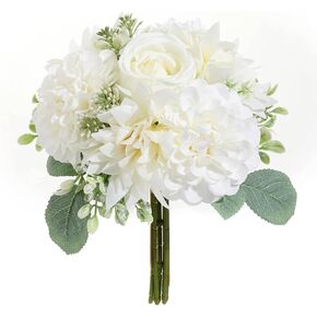 Wedding Bouquets for Bridesmaids, White Artificial Rose Flowers, Silk Bouquet Set for Bride, Church Ceremony Wedding Decoration (7‘’) in Saudi Arabia